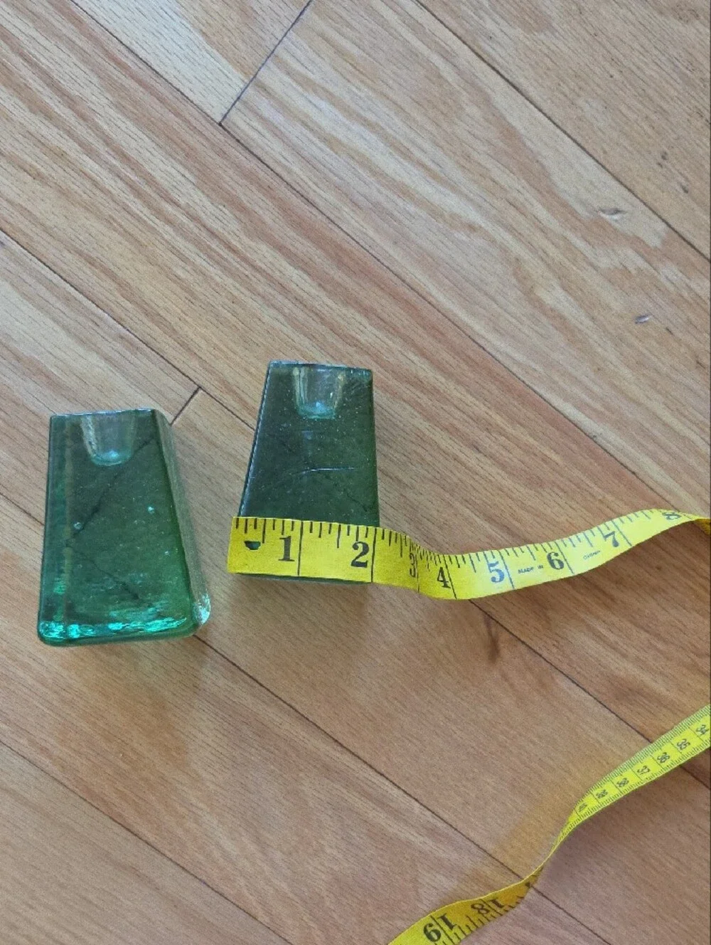 Fire and Light Signed Green Glass Taper Candle Holders - Pair